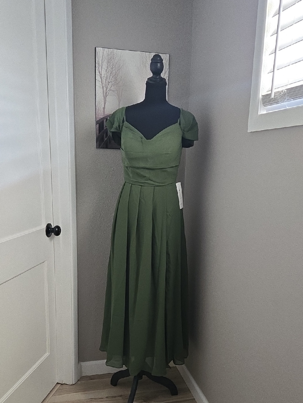 Olive Green Drop Sleeve Midi Dress